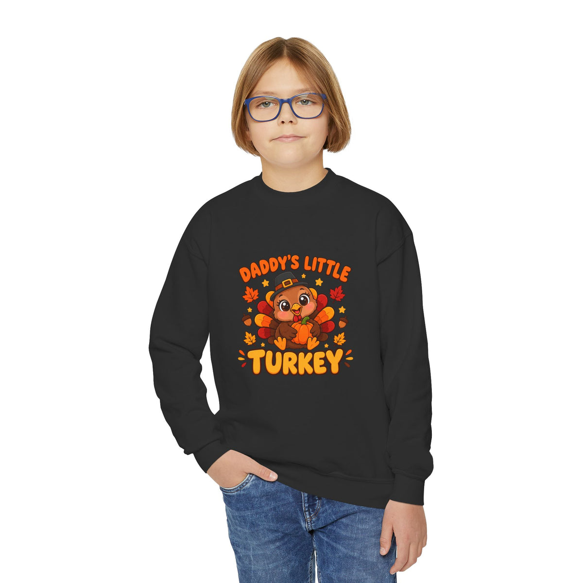 Daddy’s Little Turkey Thanksgiving Youth Crewneck Sweatshirt