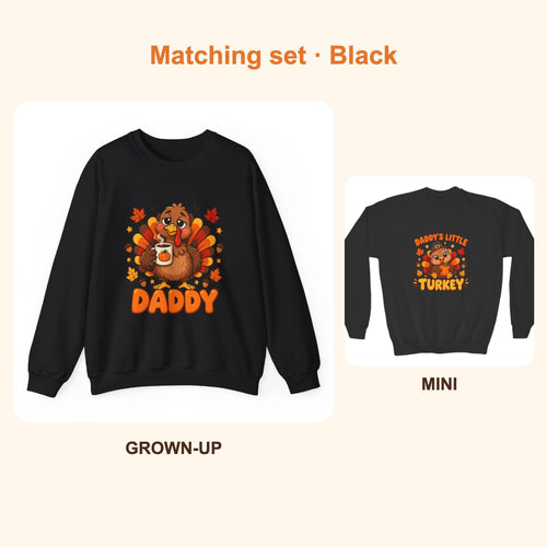 Daddy and Daddy's Little Turkey matching sweatshirt set in Black