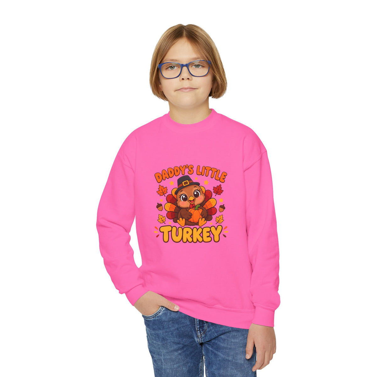 Daddy’s Little Turkey Thanksgiving Youth Crewneck Sweatshirt
